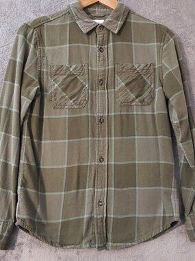 Sonoma Boys M Olive Plaid Flannel Button Up Long Sleeve Shirt Cotton Casual